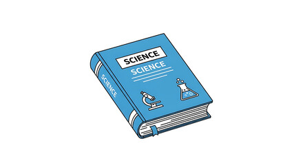 A blue science textbook with a microscope and flask illustration on the cover isolated on white ai genrated