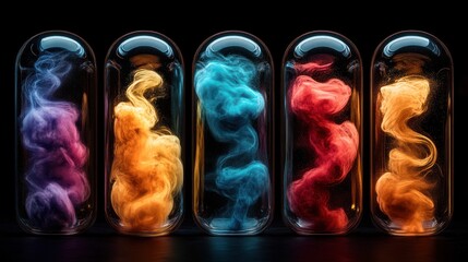 Colorful swirling liquids in glass tubes