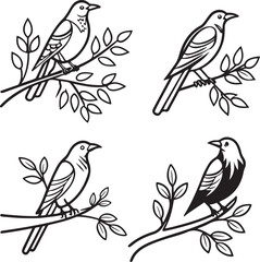 Flying Birds Silhouette Vector Set – Black and White Bird Illustration for Design and Decoration
