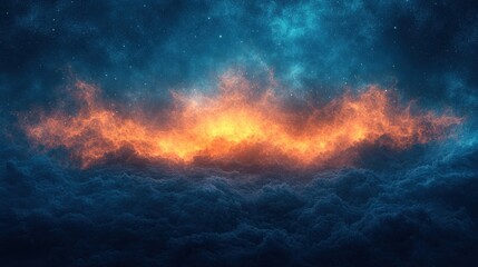 Fiery cloudscape illuminating night sky with stars, creating a dramatic and otherworldly atmosphere