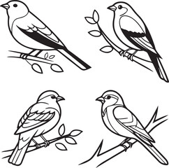 Flying Birds Silhouette Vector Set – Black and White Bird Illustration for Design and Decoration