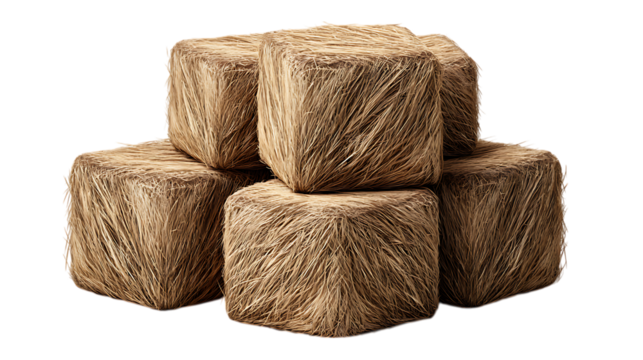 Stack of hay bales isolated on transparent background