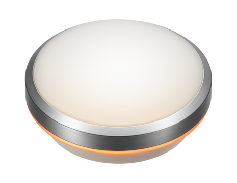 Round smart ceiling light with frosted glass cover and adjustable brightness for living rooms
