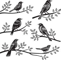 Flying Birds Silhouette Vector Set – Black and White Bird Illustration for Design and Decoration