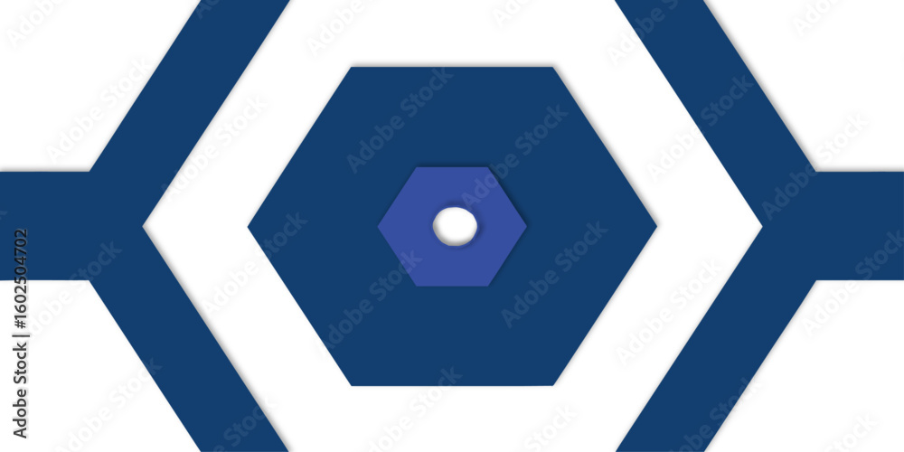 Poster blue geometric design featuring a branching line leading to a cluster of connected hexagons shapes e