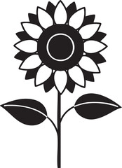 Fototapeta premium Stylized black and white sunflower with leaves silhouette