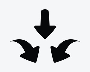 Three Arrows Pointing Down Arrow Point Donwards Flow Pathway Path Direction Here Location Position Black White Vector Icon Sign Symbol Graphic Artwork