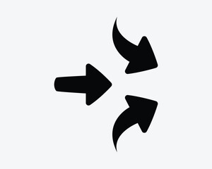 Three Arrows Pointing Right Side Enter Flow Flowing Direction East Entrance Point Pointer Location Black White Vector Icon Sign Symbol Graphic Artwork
