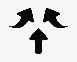 Three Arrows Pointing Up Arrow Point Upwards Flow Pathway Path Direction Enter Location Position Black White Vector Icon Sign Symbol Graphic Artwork