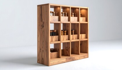 Wooden Shelf with Jars Displayed in a Minimalist Interior