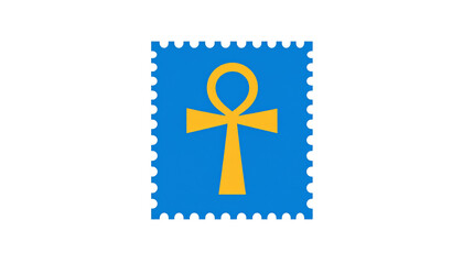 Gold Ankh Symbol on a blue Postage Stamp isolated on solid white background Png