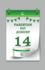 Vector Calendar Illustration for Pakistan Day August 14 Celebration Design