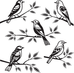 Flying Birds Silhouette Vector Set – Black and White Bird Illustration for Design and Decoration
