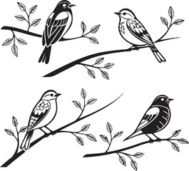 Flying Birds Silhouette Vector Set – Black and White Bird Illustration for Design and Decoration