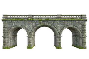Historic stone arched bridge with balustrade isolated on transparent background