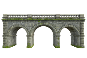 Historic stone arched bridge with balustrade isolated on transparent background