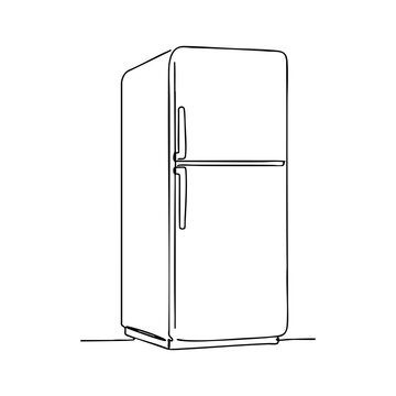 Vector line art of a classic refrigerator with double doors, simple kitchen appliance outline
