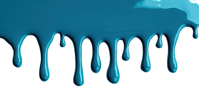 Teal paint drips against a transparent background