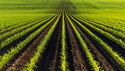 Rows of young corn plants