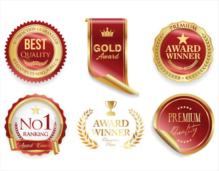 Sale and premium quality frame badge and label collection Luxury award design red and gold illustration