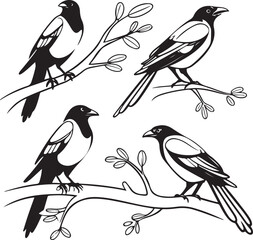 Flying Birds Silhouette Vector Set – Black and White Bird Illustration for Design and Decoration