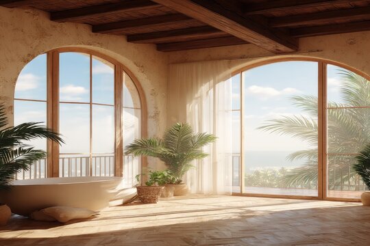 Sun-drenched, rustic spa retreat with ocean views