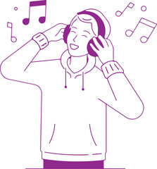 Girl with Headphones Dancing – Music, Dance, Headphones, Enjoyment, Fun, Energy, Motion, Teen, Audio, App, Streaming, Playlist, Happy, Vector, Line Art
