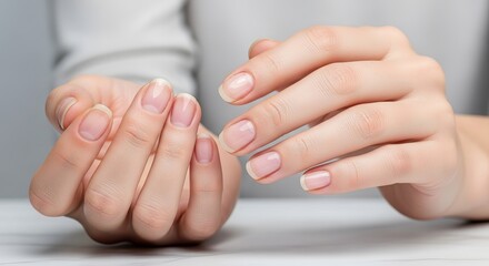 Fototapeta premium Hands with natural nails before manicure close up shot