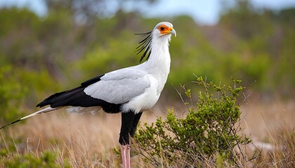 Obraz premium Majestic secretary bird standing tall in its natural habitat, conveying African wildlife.