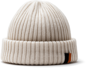 winter hat, beige knitted cap isolated on white background