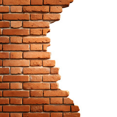 Obraz premium Roughly broken brick wall revealing a dark void isolated on transparent background