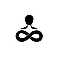 Minimalist silhouette icon of a person meditating, with the body forming an infinity symbol representing eternal wellness and spirituality.