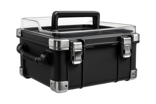 Modular tool box with a removable tote tray for quick access in a garage.