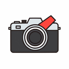 Camera illustration with red accent in minimalist design  
