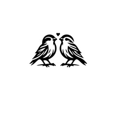 Obraz premium Two birds facing each other with a heart shape floating above them in black and white