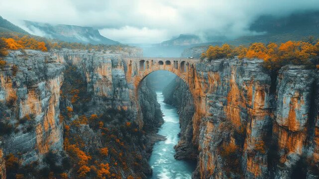 Majestic bridge over a river canyon landscape in a cloudy weather in Turkey, Oluk K&ouml;pr&uuml;s&uuml;, a