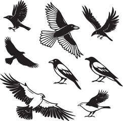 Flying Birds Silhouette Vector Set &ndash; Black and White Bird Illustration for Design and Decoration