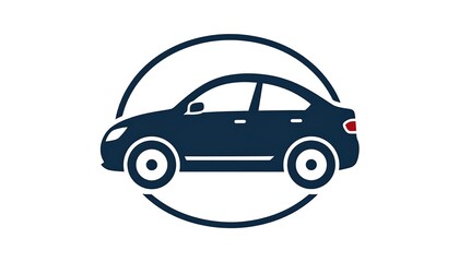 Silhouette of a car inside a circle. A dark navy blue car profile
