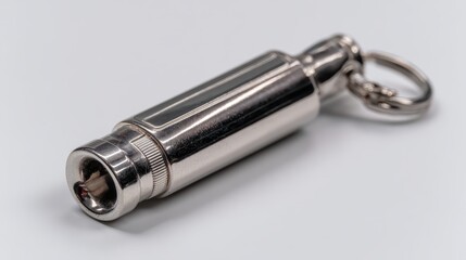 Shiny metal cigar cutter key chain on a white background. It represents luxury, cutting cigars, and a masculine lifestyle.