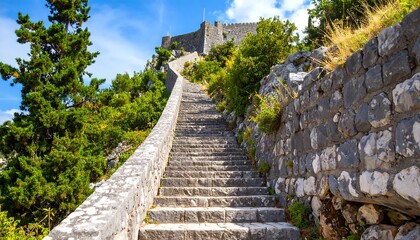 Stone steps leading up to a fortress on a hill