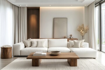 Fototapeta premium Modern, minimalist living room with warm tones