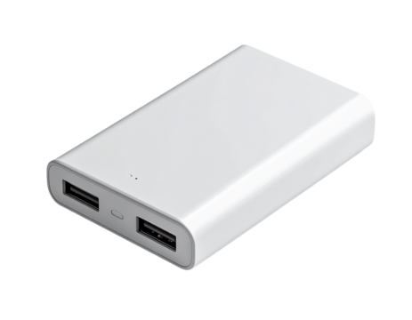 White portable charger power bank usb charging on transparent background