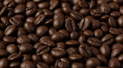 Naklejka premium close_up_of_roasted_coffee_beans_on_dark_background