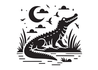 crocodile silhouette vector illustration design crocodile logo silhouette vector, alligator silhouette reptile wildlife animal, crocodile animals logo silhouettes vector on white background