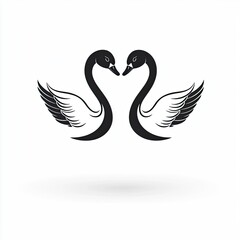 Obraz premium Two stylized swans facing each other, with elegant wings spread. The design is minimalistic and monochrome, emphasizing the graceful shapes of the birds.