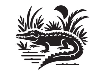 crocodile silhouette vector illustration design crocodile logo silhouette vector, alligator silhouette reptile wildlife animal, crocodile animals logo silhouettes vector on white background