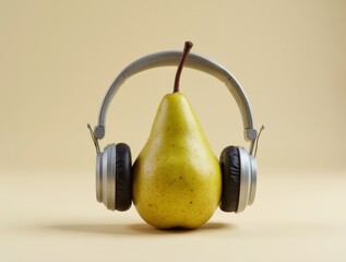 conceptual_portrait_of_a_pear_in_headphones_on_a_neutral_backdrop