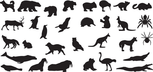 Australian Wildlife Silhouette Set – Animal, Wild, Australia, Kangaroo, Koala, Bird, Nature, Native, Creature, Forest, Fauna, Silhouette, Graphic, Wildlife, Vector
