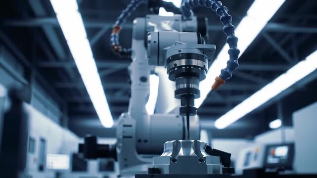 Industrial robot working on metal