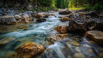 Fototapeta premium Clear mountain stream rushing over rocks